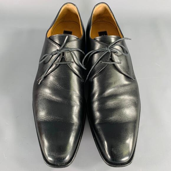 BARNEY\'S NEW YORK Size 13 Black Leather Derby Lace-Up Shoes
